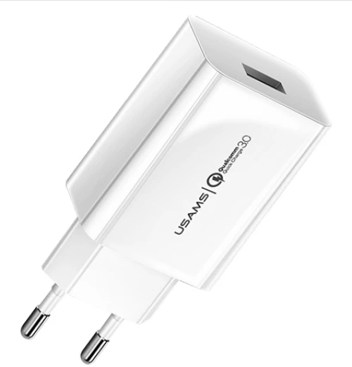 USAMS φορτιστής τοίχου T22, 1x USB, QC3.0 18W 3A, λευκός