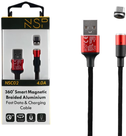 NSP MICRO USB ΦΟΡΤΙΣΗΣ-DATA MAGNETIC BRAIDED NSC02 4.0A QC 3.0 1.2m RED