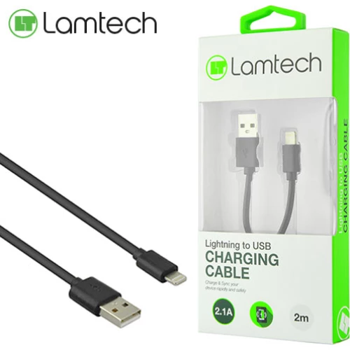 LAMTECH CHARGING & DATACABLE LIGHTNING 2m BLACK