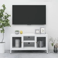 vidaXL Έπιπλο Τηλεόρασης Λευκό 105 x 35 x 52 εκ. από Ατσάλι και Γυαλί N/A Λευκό