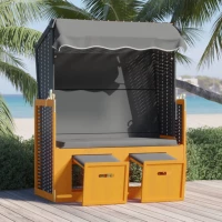 vidaXL Ξαπλώστρα Strandkorb με Σκίαστρο Μαύρο/Ανθρακί Συνθ. Ρατάν/Ξύλο N/A Μαύρο