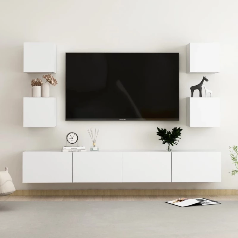 vidaXL Έπιπλα Τηλεόρασης Σετ 6 Τεμαχίων Λευκό από Μοριοσανίδα 100 x 30 x 30 cm Λευκό