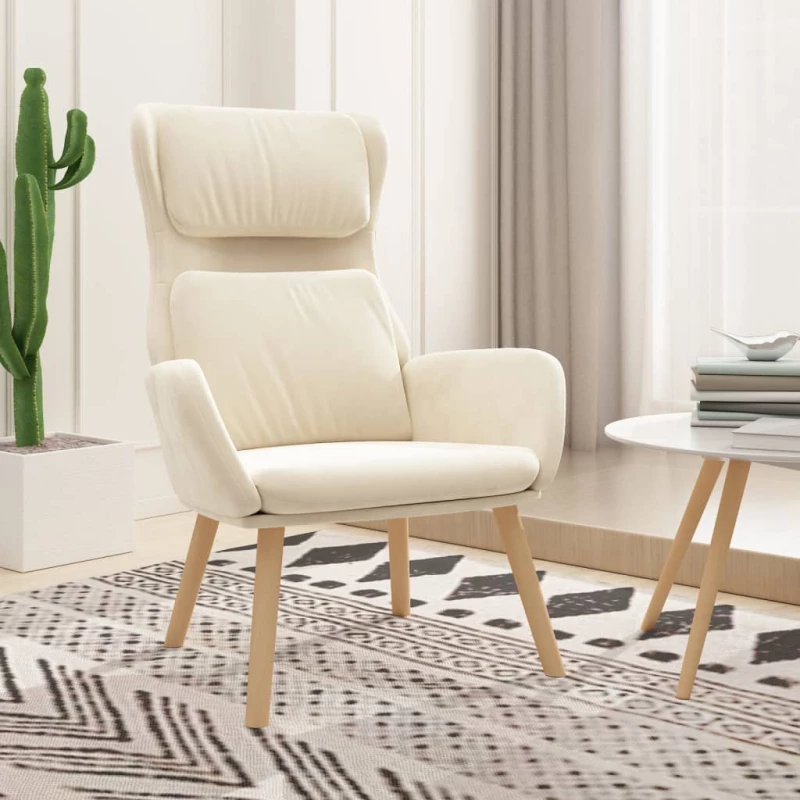 vidaXL Πολυθρόνα Relax Λευκό Κρεμ Βελούδινη  Κρεμ