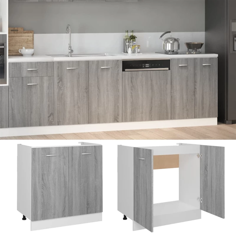 vidaXL Ντουλάπι Νιπτήρα Γκρι Sonoma 80x46x81,5 εκ. Επεξεργασμένο Ξύλο  Γκρι