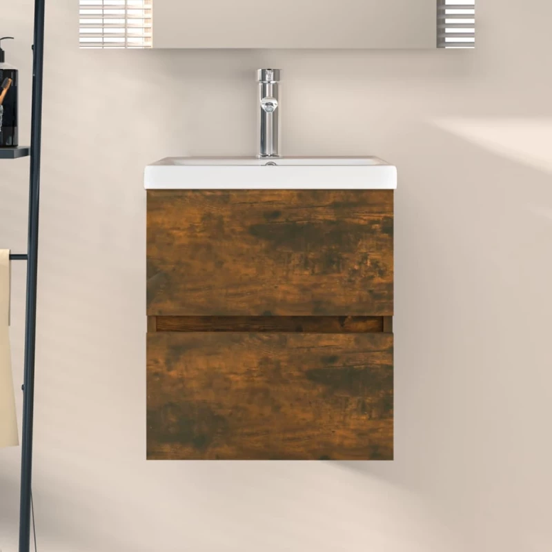 vidaXL Ντουλάπι Νιπτήρα Καπνιστή Δρυς 41 x 38,5 x 45 εκ. Επεξεργ. Ξύλο N/A Καφέ