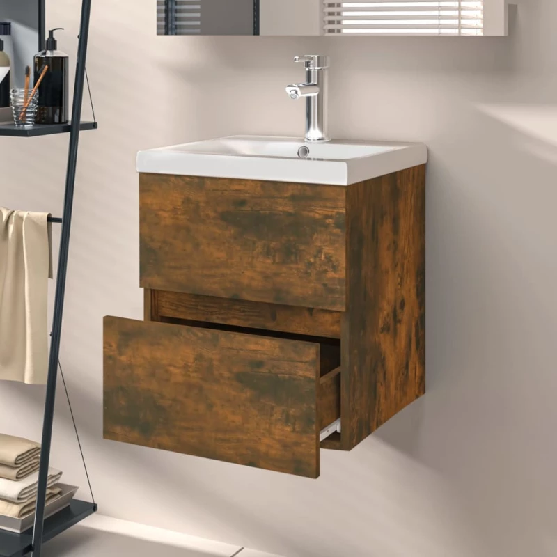 vidaXL Ντουλάπι Νιπτήρα Καπνιστή Δρυς 41 x 38,5 x 45 εκ. Επεξεργ. Ξύλο N/A Καφέ