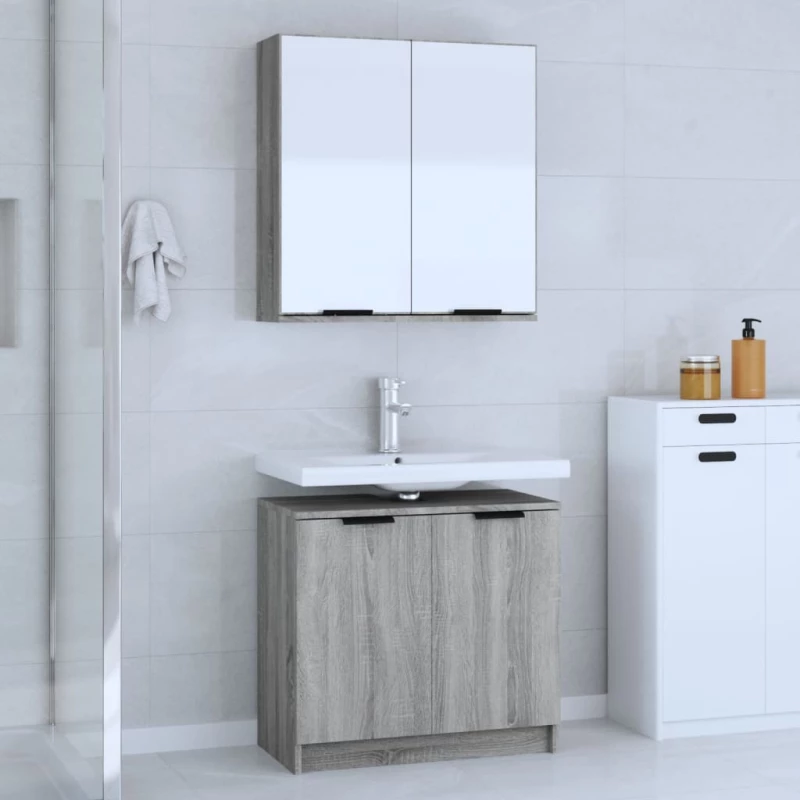 vidaXL Σετ Επίπλων Μπάνιου 2 Τεμαχίων Γκρι Sonoma Επεξεργασμένο Ξύλο N/A Γκρι