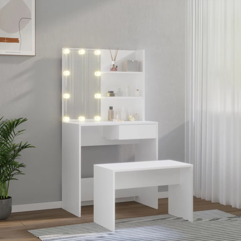 vidaXL Μπουντουάρ Σετ με LED Λευκό από Επεξεργασμένο Ξύλο 74.5 x 40 x 141 cm Λευκό