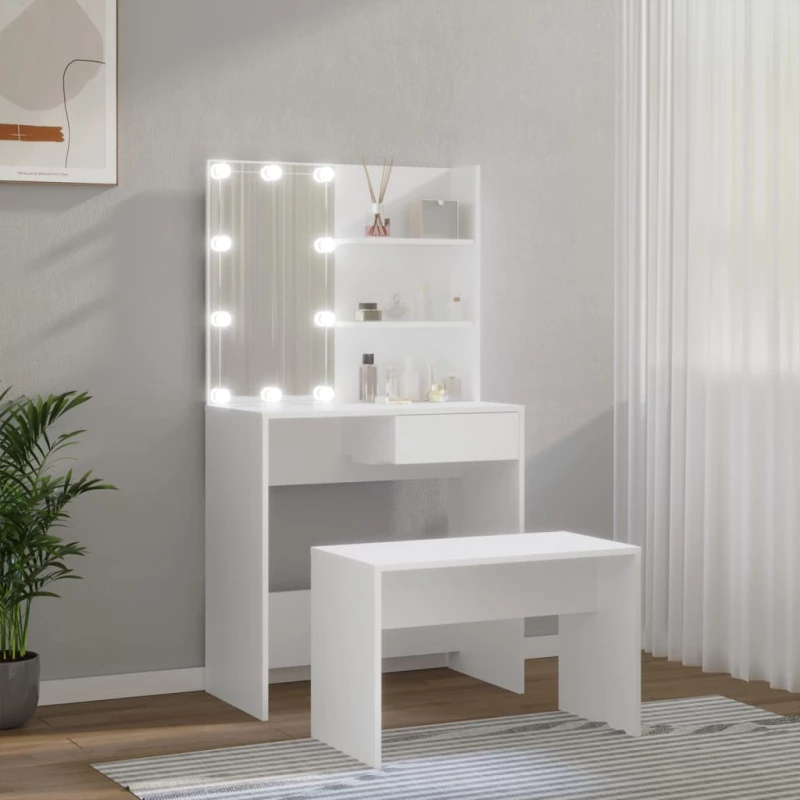 vidaXL Μπουντουάρ Σετ με LED Λευκό από Επεξεργασμένο Ξύλο 74.5 x 40 x 141 cm Λευκό