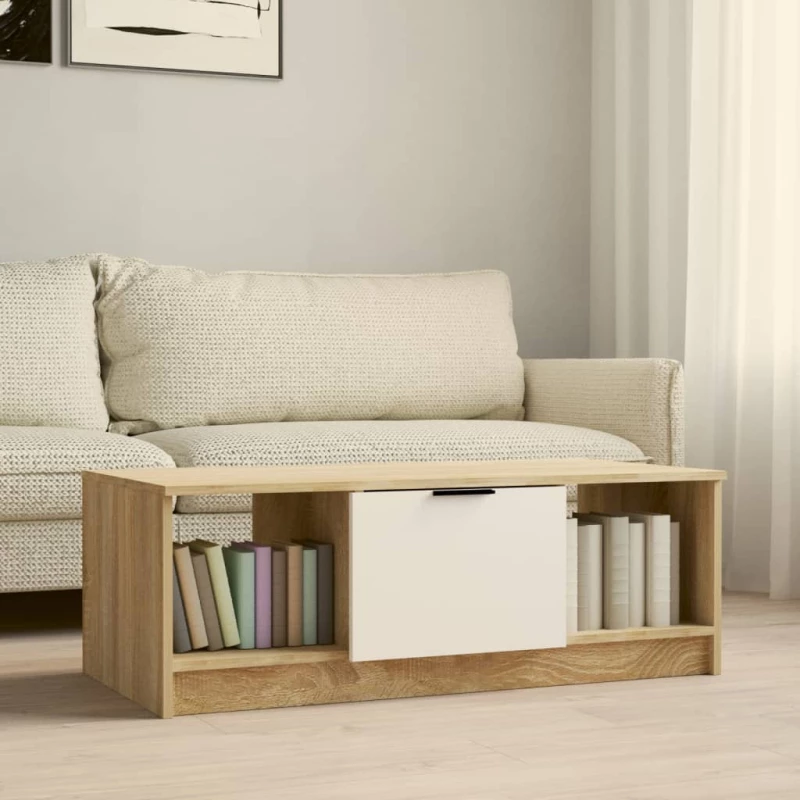 vidaXL Τραπεζάκι Σαλονιού Λευκό & Sonoma Δρυς 102x50x36 εκ. Επεξ. Ξύλο N/A Μπεζ