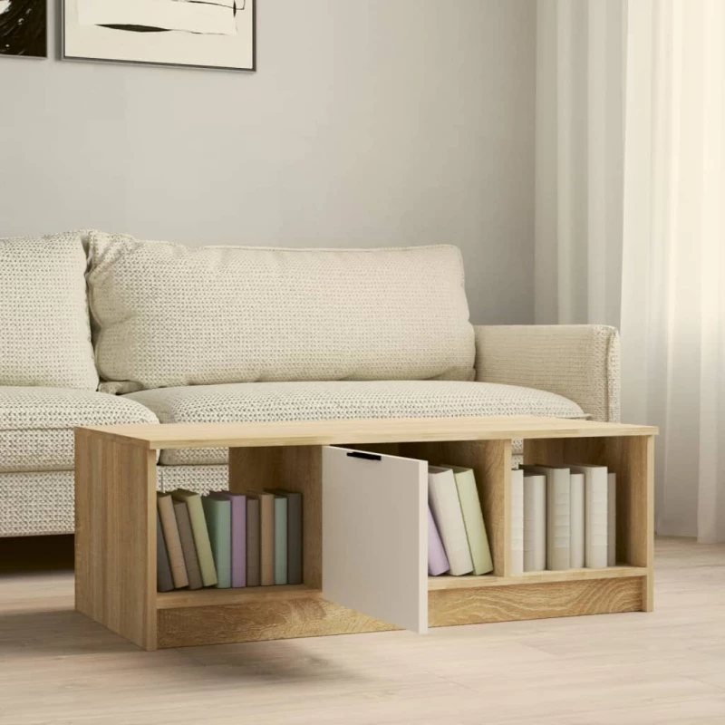 vidaXL Τραπεζάκι Σαλονιού Λευκό & Sonoma Δρυς 102x50x36 εκ. Επεξ. Ξύλο N/A Μπεζ