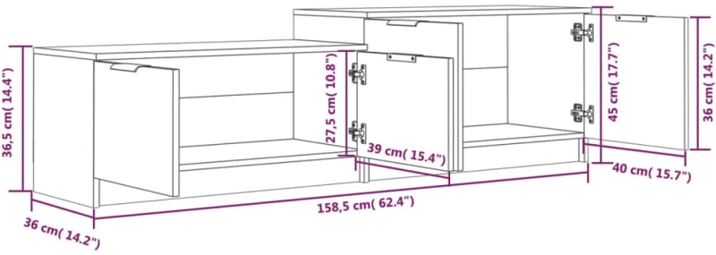 vidaXL Έπιπλο Τηλεόρασης Καπνιστή Δρυς 158,5x36x45 εκ. Επεξεργ. Ξύλο N/A Καφέ
