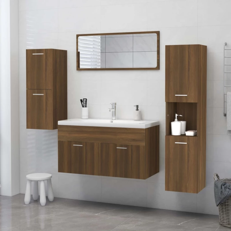 vidaXL Ντουλάπι Μπάνιου Καφέ Δρυς 30x30x130 εκ. Επεξεργασμένο Ξύλο N/A Καφέ