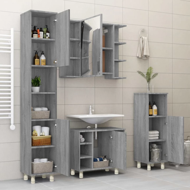 vidaXL Ντουλάπι Μπάνιου Γκρι Sonoma 30x30x95 εκ. Επεξεργασμένο Ξύλο N/A Γκρι