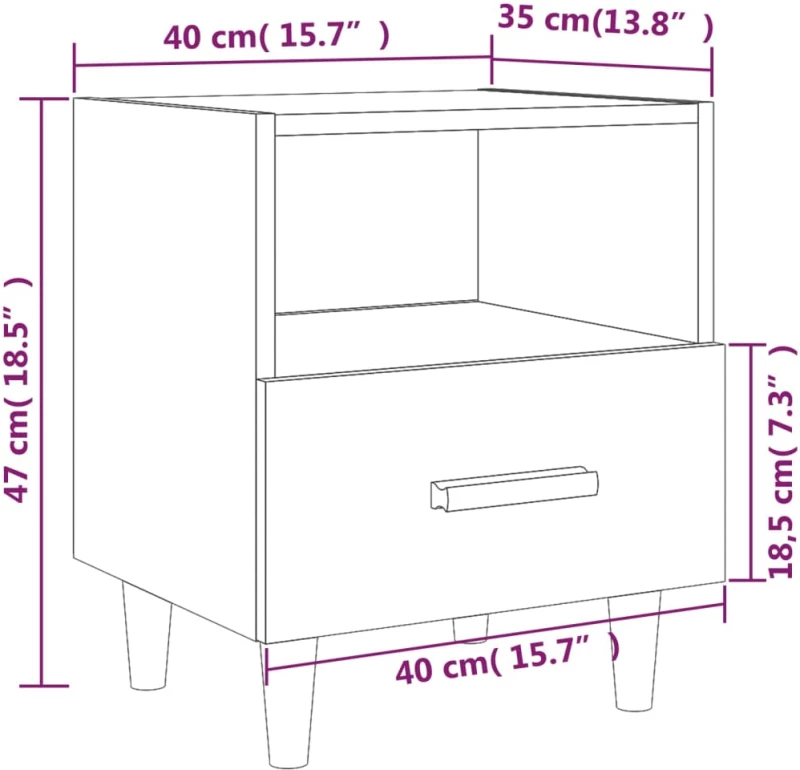 vidaXL Κομοδίνο Γκρι Sonoma 40 x 35 x 47 εκ. N/A Γκρι