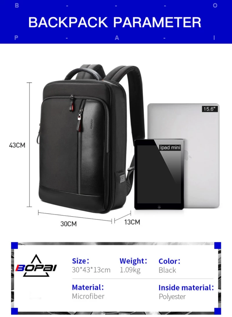 Σακίδιο πλάτης Αντικλεπτικό 24L Laptop 15,6” Bopai 751-006641A μαύρο