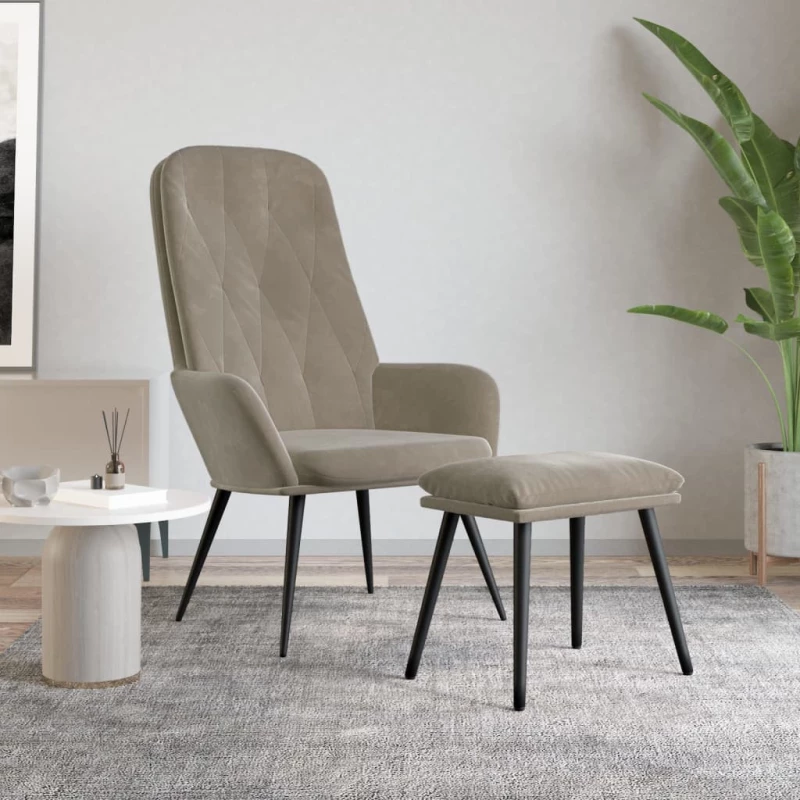 vidaXL Πολυθρόνα Relax με Υποπόδιο Ανοιχτό Γκρι Βελούδινη  Γκρι
