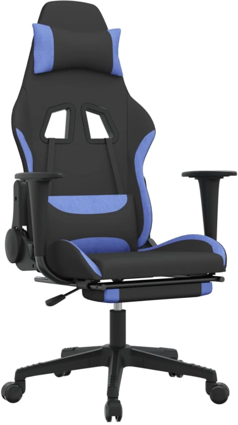 vidaXL Καρέκλα Gaming Μαύρη/Μπλε Ύφασμα με Υποπόδιο  Μαύρο