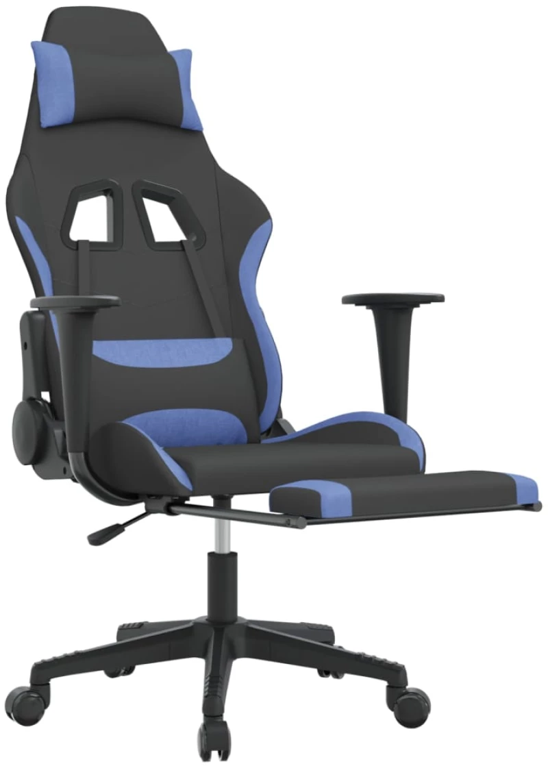 vidaXL Καρέκλα Gaming Μαύρη/Μπλε Ύφασμα με Υποπόδιο  Μαύρο