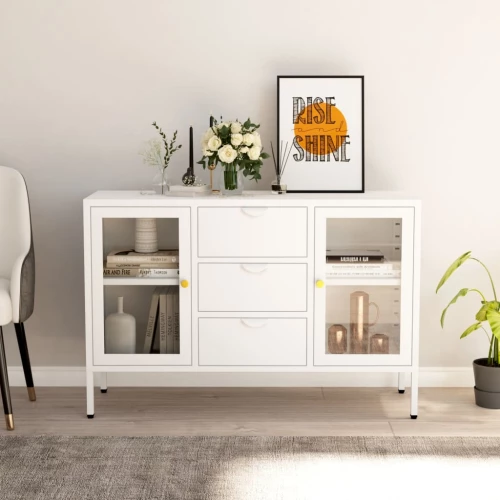 vidaXL Μπουφές Λευκός 105 x 35 x 70 εκ. από Ατσάλι και Ψημένο Γυαλί N/A Λευκό