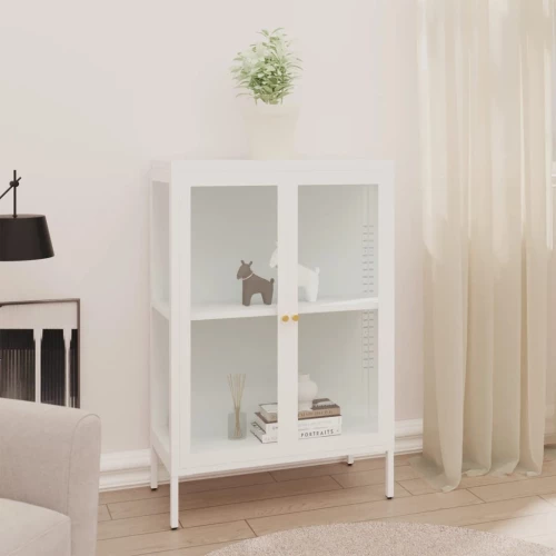 vidaXL Μπουφές Λευκός 75 x 35 x 105 εκ. από Ατσάλι και Γυαλί N/A Λευκό