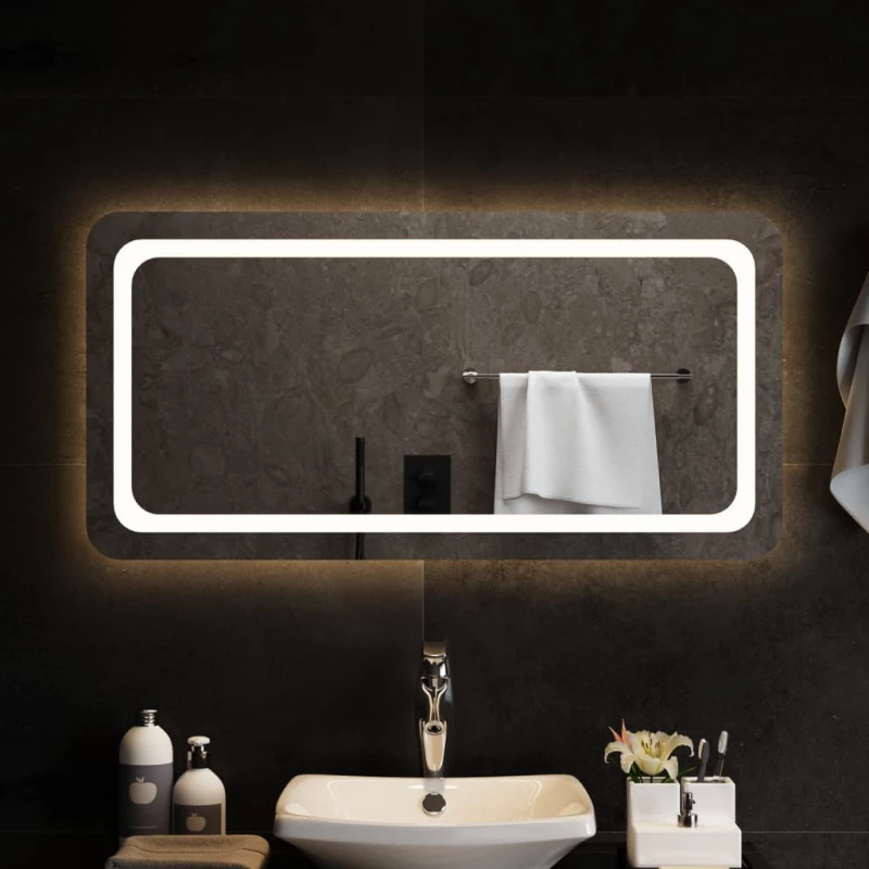 vidaXL Καθρέφτης Μπάνιου με LED 100x50 εκ. 100 x 50 cm Διαφανές
