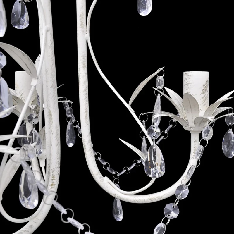 Πολυέλαιος Κρεμαστός με Κρύσταλλα Κομψός Λευκός N/A Λευκό