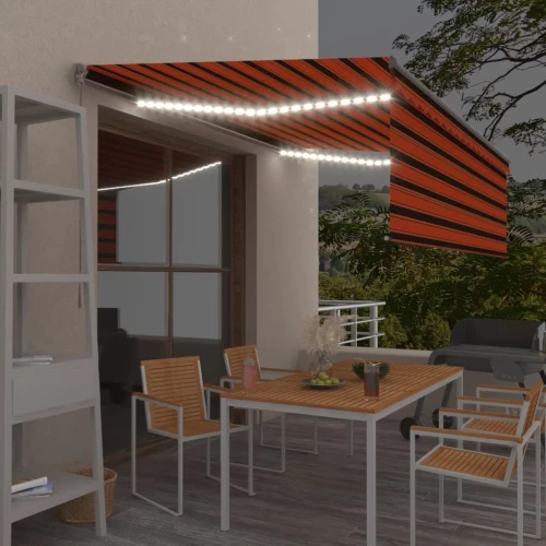 vidaXL Τέντα Συρόμενη Χειροκίνητη με Σκίαστρο&LED Πορτοκαλί/Καφέ 4x3 μ 4 x 3 m Πορτοκαλί