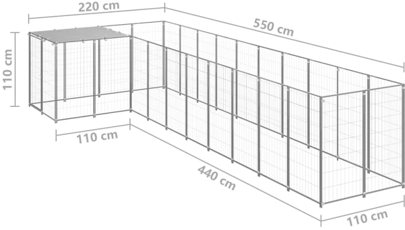 vidaXL Σπιτάκι Σκύλου Ασημί 7,26 μ² Ατσάλινο 7.26 m² Ασήμι