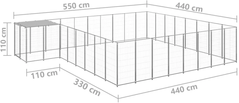 vidaXL Σπιτάκι Σκύλου Ασημί 20,57 μ² Ατσάλινο 20.57 m² Ασήμι