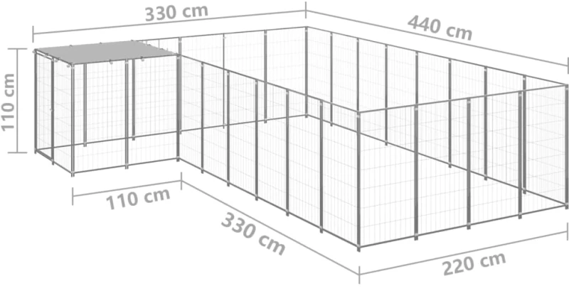 vidaXL Σπιτάκι Σκύλου Ασημί 10,89 μ² Ατσάλινο 10.89 m² Ασήμι
