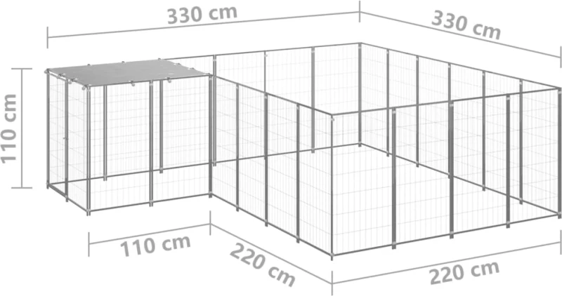 vidaXL Σπιτάκι Σκύλου Ασημί 8,47 μ² Ατσάλινο 8.47 m² Ασήμι