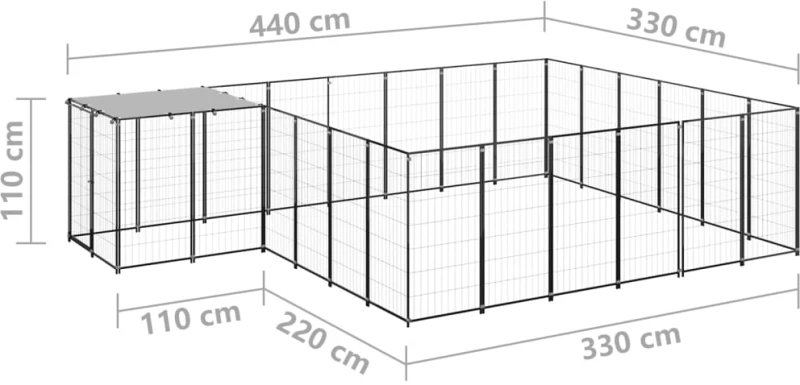 vidaXL Σπιτάκι Σκύλου Μαύρο 12,1 μ² Ατσάλινο 12.1 m² Μαύρο