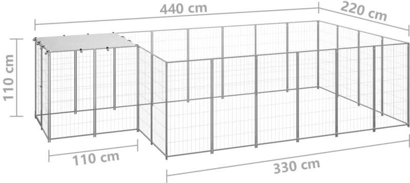 vidaXL Σπιτάκι Σκύλου Ασημί 8,47 m² Ατσάλινο 8.47 m² Ασήμι