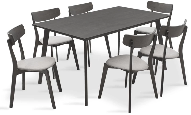Tραπεζαρία Benson - Toto pakoworld σετ 7τμχ rustic grey - ύφασμα γκρι 150x90x75εκ