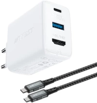 Φορτιστής Ταξιδίου Πολυλειτουργικός Acefast A17 USB-C+USB-A+HDMI με USB-C Καλώδιο 100W PD65W QC3.0 GaN Λευκός