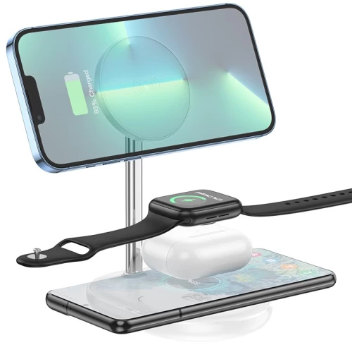 Επιτραπέζια Βάση Ασύρματης Φόρτισης Hoco CW40 Noble 3-σε-1 1 5V/2A 9V/3A Fast Charging έως 15W Λευκό