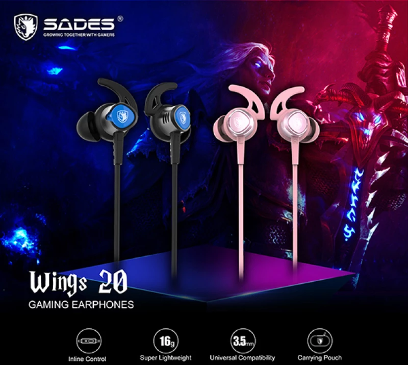 SADES gaming earphones Wings 20  12mm  3.5mm  1.2m  ροζ