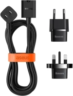 Baseus PowerCombo cable  extension cord with mini power strip 1m black EU and UK power adapter PSMN000301