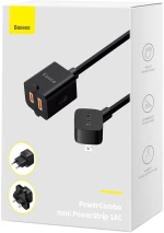 Baseus PowerCombo cable  extension cord with mini power strip 1m black EU and UK power adapter PSMN000301