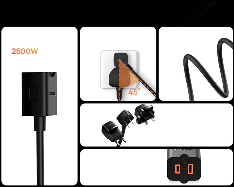 Baseus PowerCombo cable  extension cord with mini power strip 1m black EU and UK power adapter PSMN000301