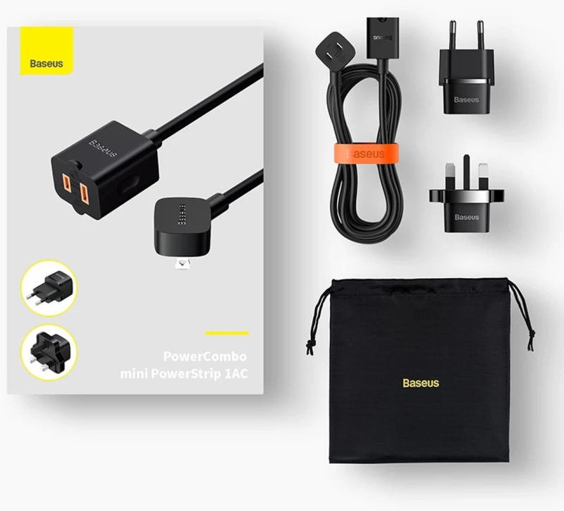 Baseus PowerCombo cable  extension cord with mini power strip 1m black EU and UK power adapter PSMN000301