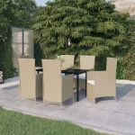 vidaXL Σετ Τραπεζαρίας Κήπου 7 Τεμαχίων Μπεζ με Μαξιλάρια N/A Μπεζ