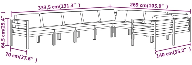 vidaXL Σαλόνι Κήπου 9 Τεμαχίων Ανθρακί Αλουμινίου με Μαξιλάρια N/A Ανθρακί