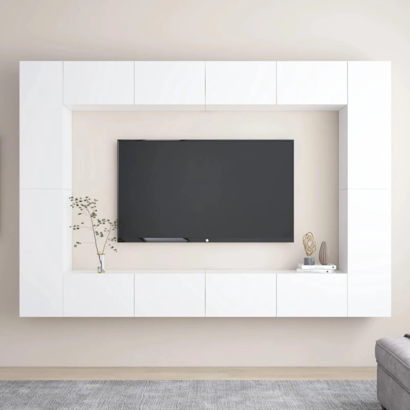 vidaXL Έπιπλα Τηλεόρασης Σετ 8 Τεμαχίων Λευκό από Μοριοσανίδα 100 x 30 x 30 cm Λευκό