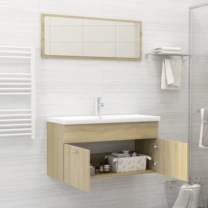 vidaXL Σετ Επίπλων Μπάνιου 2 Τεμαχίων Sonoma Δρυς από Μοριοσανίδα N/A Καφέ