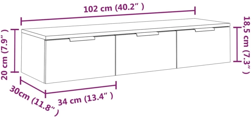 vidaXL Ντουλάπι Τοίχου Γκρι Σκυρ. 102x30x20 εκ. Επεξεργασμένο Ξύλο N/A Γκρι