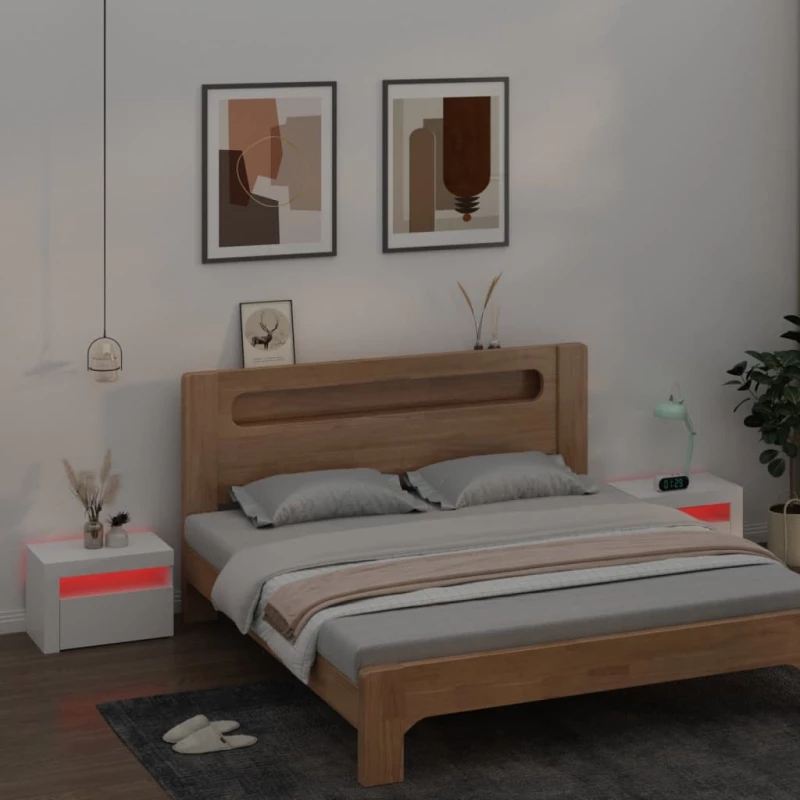 vidaXL Κομοδίνα με LED 2 τεμ. Λευκό 60 x 35 x 40 εκ. N/A Λευκό