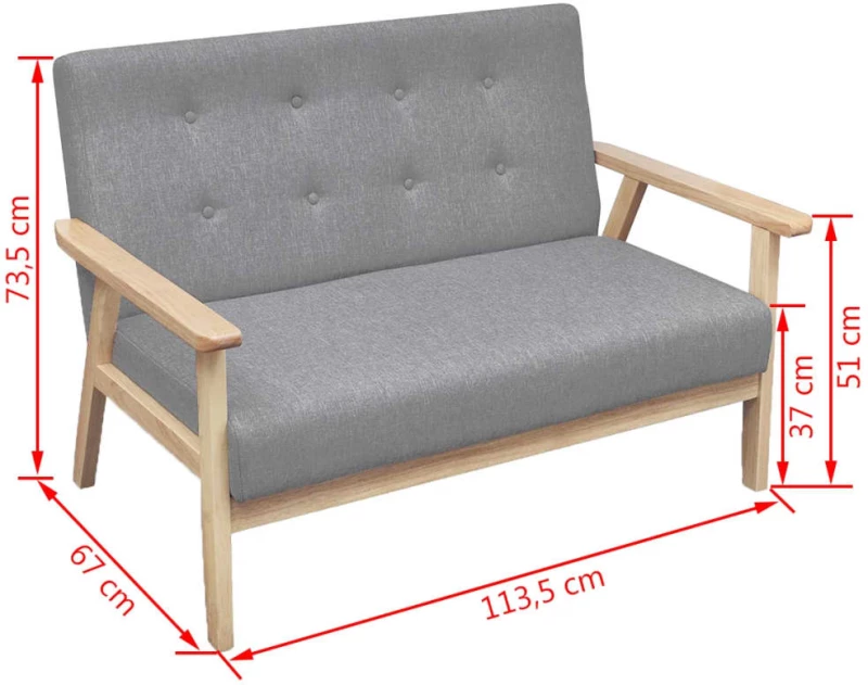 vidaXL Σετ Σαλονιού 2 τεμ. Ανοιχτό Γκρι Υφασμάτινο N/A Γκρι