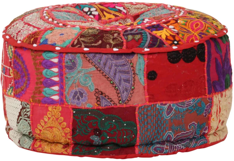 vidaXL Πουφ Patchwork Στρογγυλό Χειροποίητο Κόκκινο 40x20 εκ. Βαμβάκι N/A Κόκκινο